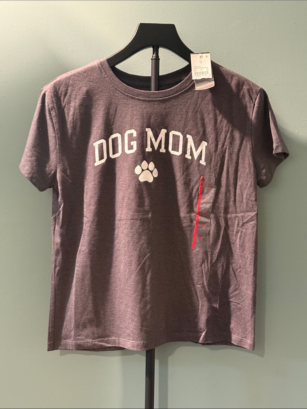 Modern Lux Dog Mom T-Shirt in Heather Purple with White Paw